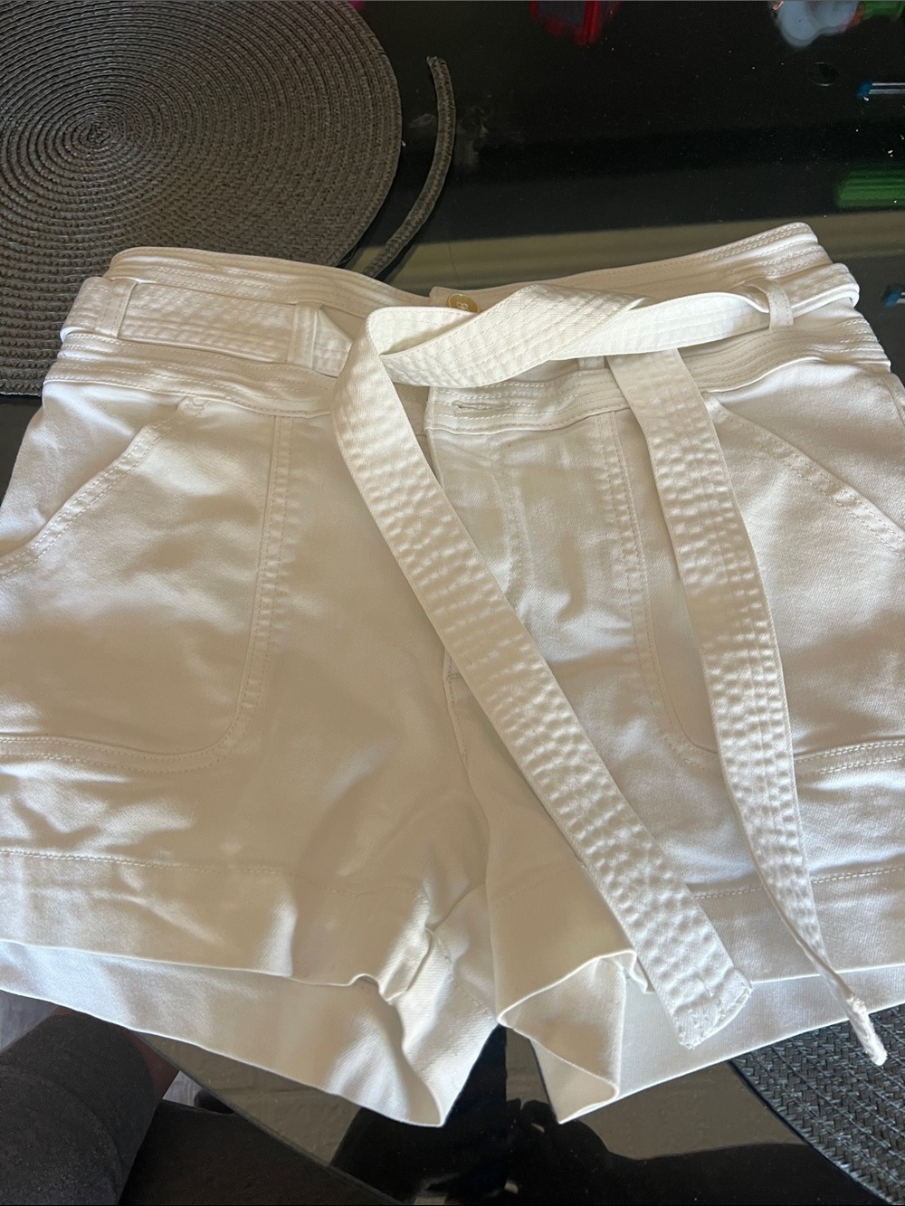 Pilcro White High-Rise Shorts with Belt